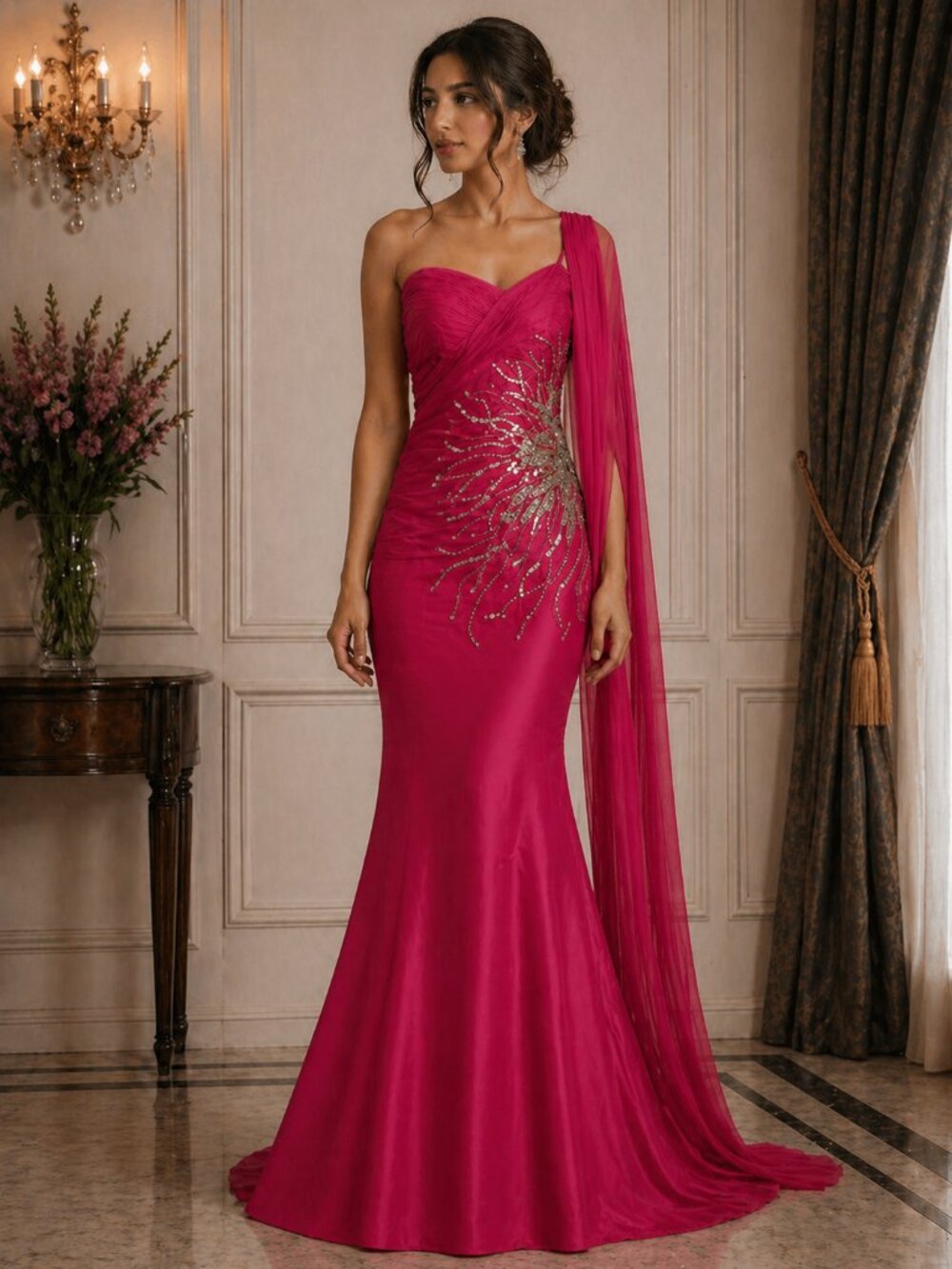 JOVANI A-Line Formal Gown | Pleated Chiffon Floor Length Dress w/ Side Zipper